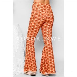 Retro Floral Print High Waist Denim Flare Leg Jeans